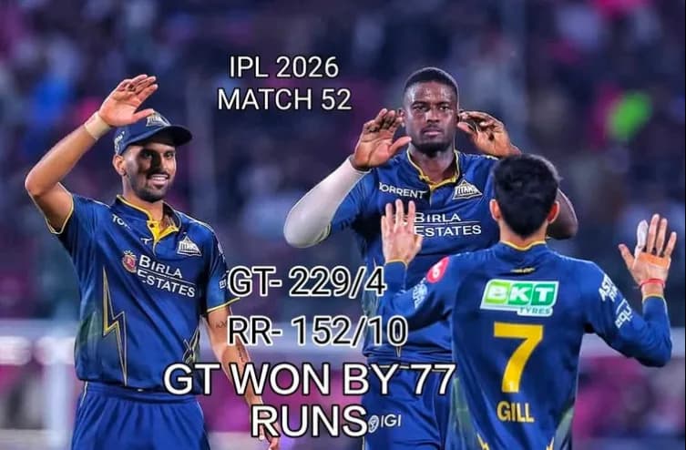 77 runs తేడా తో RR పై గెలిచిన GT!