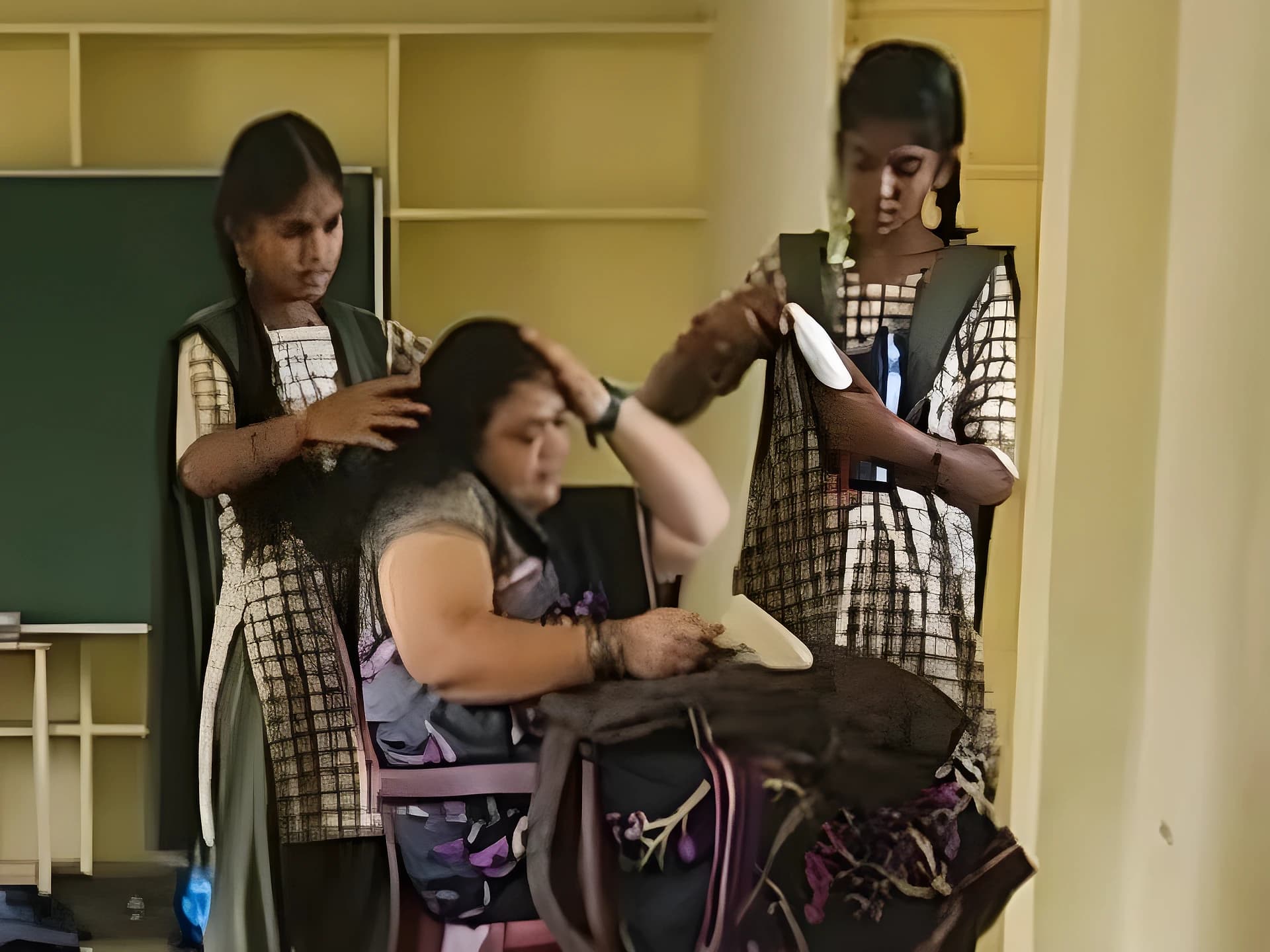 పిల్లలతో మసాజ్ చేయించుకుంటున్న ప్రభుత్వ టీచర్