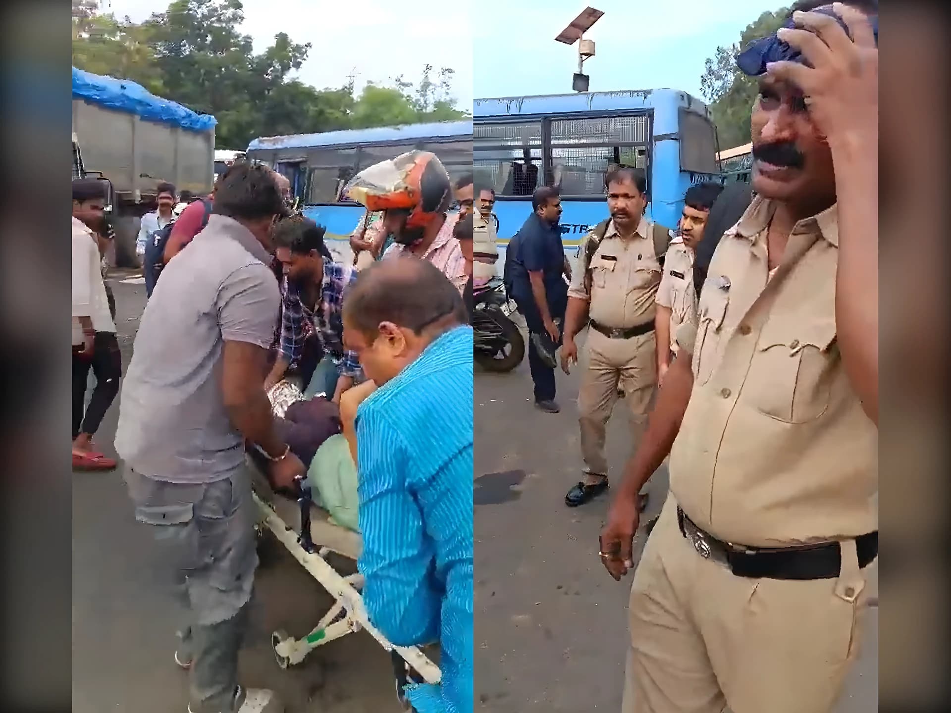 పోలీసుల బస్సుకు యాక్సిడెంట్‌.. 10 మందికి గాయాలు!
