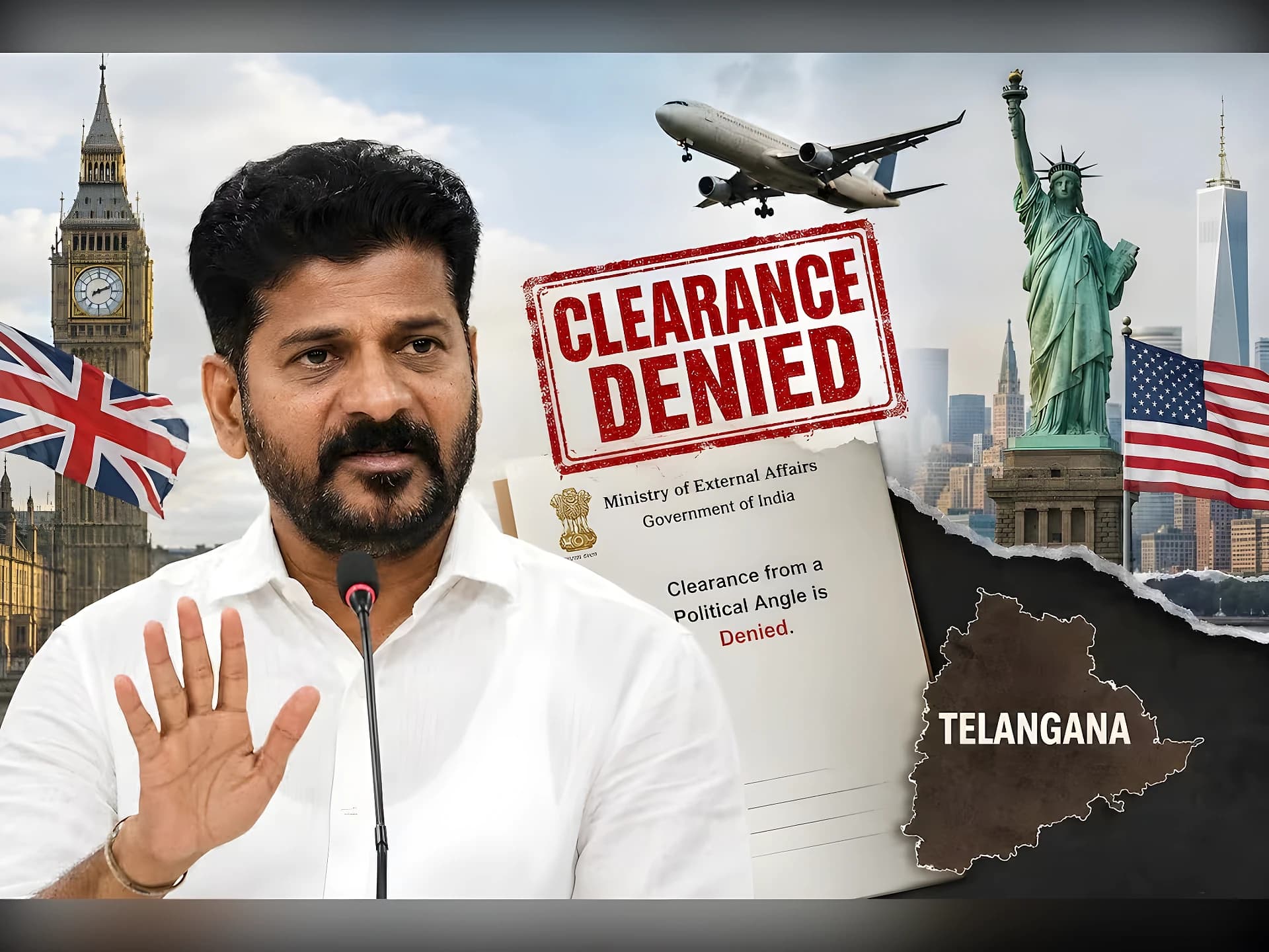 లండన్‌లో ఆగిన రేవంత్..కేంద్ర అనుమతి నిరాకరణ