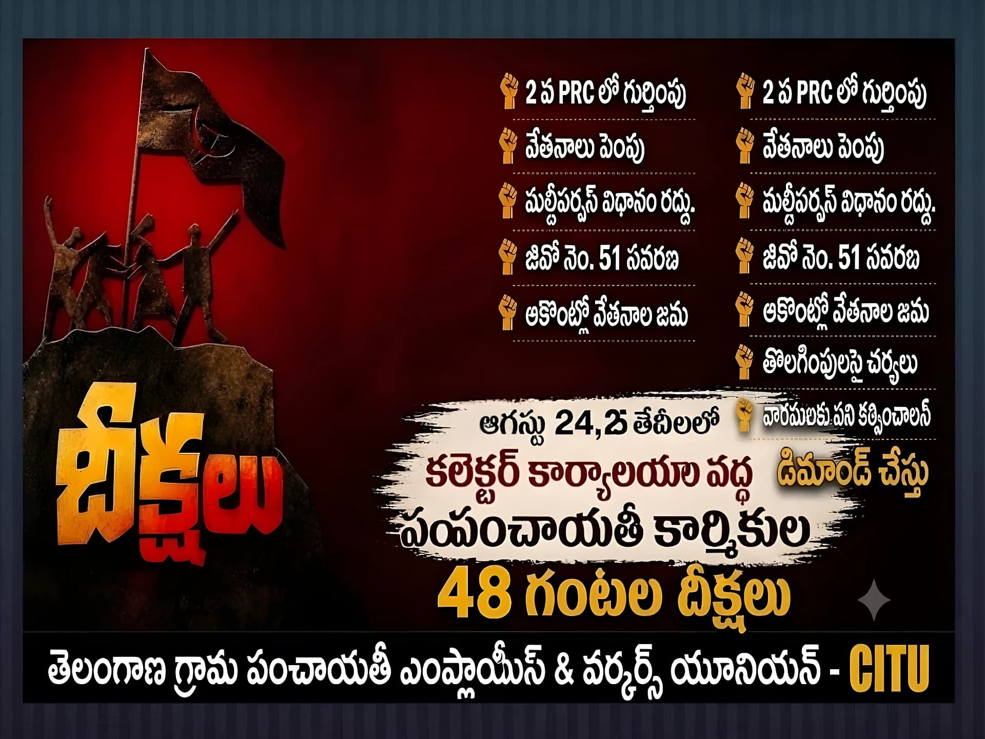 కార్మికుల పోరుబాట.. 24 నుంచి నిరాహార దీక్షలు