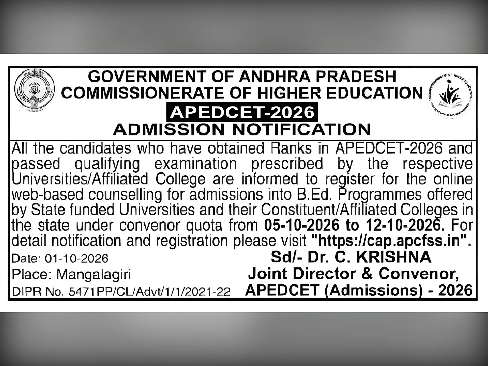 AP EDCET-2026 కౌన్సెలింగ్‌కు నోటిఫికేషన్