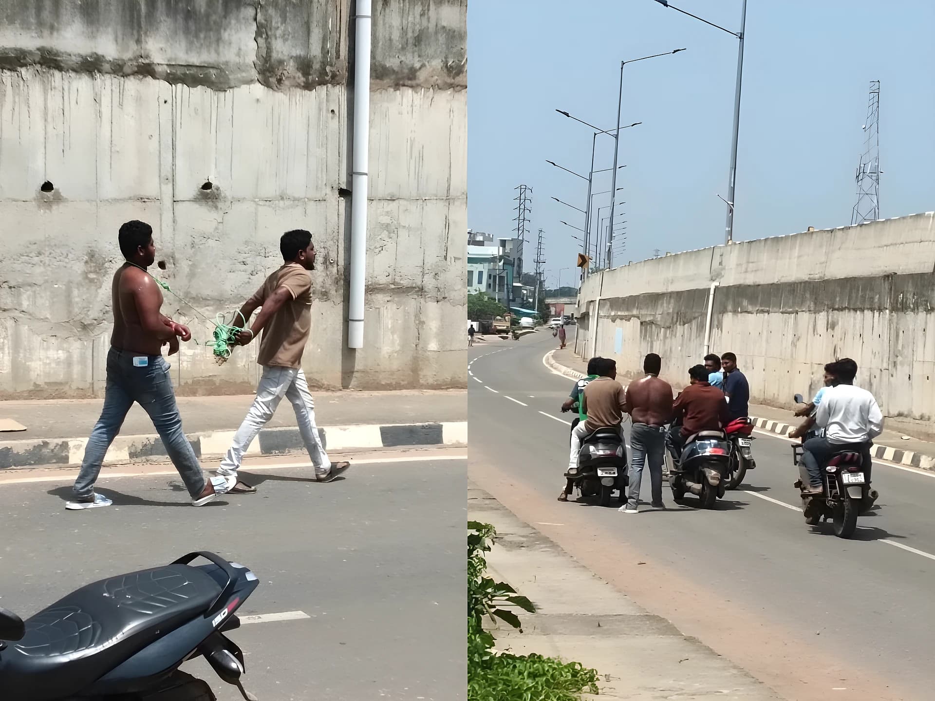 చేతులు, మెడకు తాళ్లు కట్టి..!