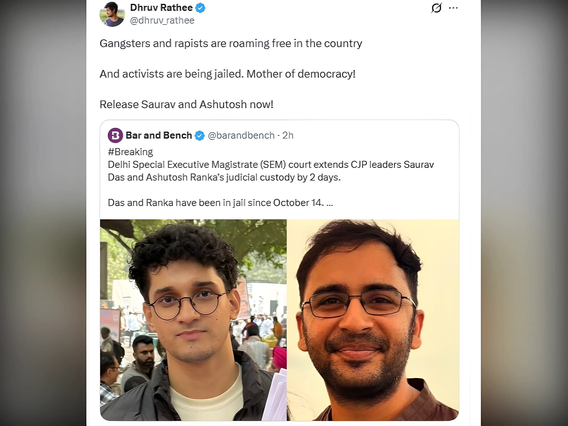 సౌరవ్, అశుతోష్ కస్టడీ పొడిగింపుపై ధ్రువ్ రాఠీ రియాక్షన్